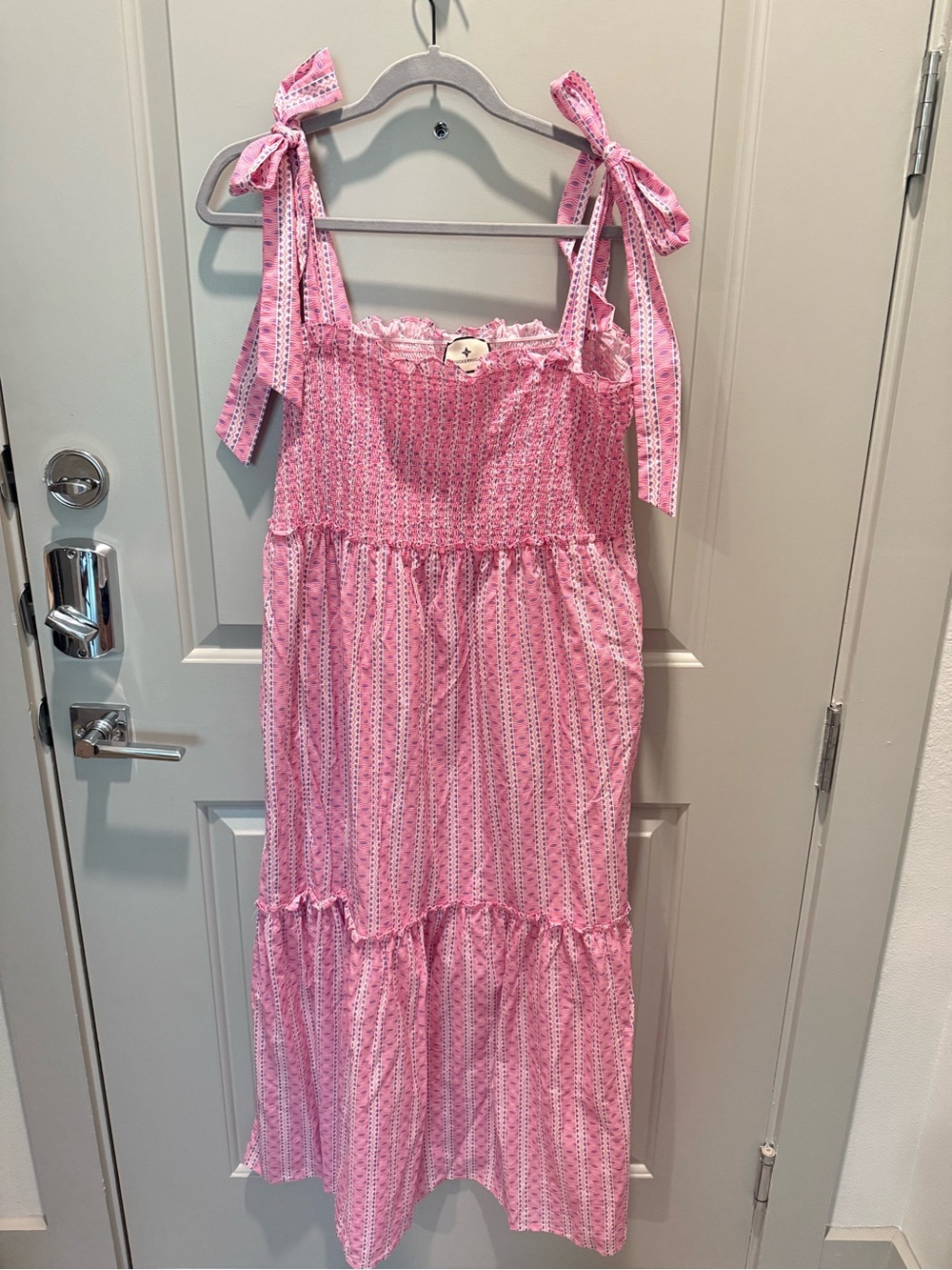 Tuckernuck Pink Tie-Shoulder Smocked Tiered Maxi Dress